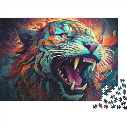 Puzzle mit 1000 Teilen, farbenfrohes Tier-Tiger-Puzzle für Erwachsene, Holzpuzzle, Lernspielzeug, Familienspiele, 50 x 75 cm von LiJianXXR