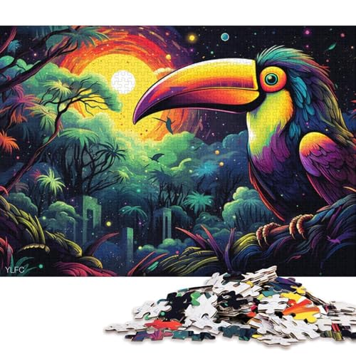 Puzzle mit 1000 Teilen, farbenfrohes Tukan-Puzzle für Erwachsene und Kinder, Holzpuzzle, Spielzeug, Denkspiel 75x50cm/1000 Teile von LiJianXXR