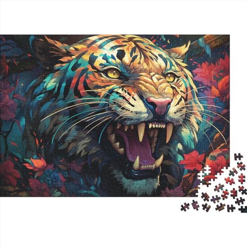 Puzzle mit 1000 Teilen, farbenfrohes psychedelisches Dschungeltiger-Puzzle für Erwachsene, Holzpuzzle, Lernspielzeug, Familienspiele, 50 x 75 cm von LiJianXXR