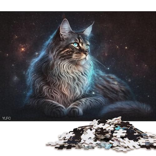 Puzzle mit 1000 Teilen, kosmische Galaxie, Maine-Coon-Katze, Puzzle für Erwachsene und Kinder, Holzpuzzle, Spielzeug, Denkspiel 75x50cm/1000 Teile von LiJianXXR