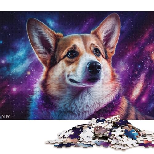 Puzzlespiel mit 1000 Teilen, Cosmic Art Corgi-Puzzles für Erwachsene, Kartonpuzzle, Lernspiel, Herausforderungsspielzeug (Größe 38 * 26 cm) von LiJianXXR