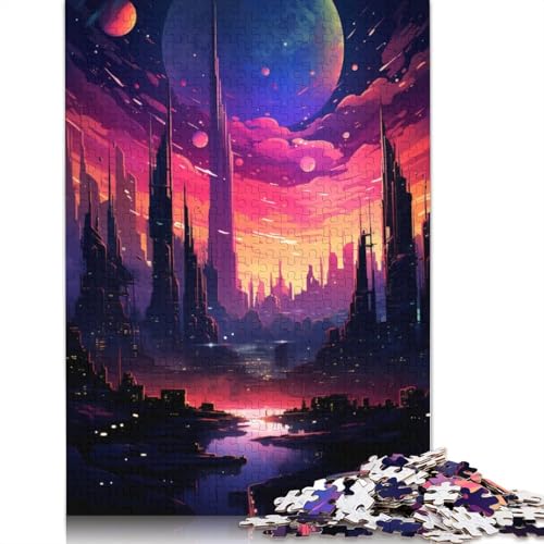 Puzzlespiel mit 1000 Teilen, Der Sonnenuntergang in der Stadt, Puzzle für Kinder, Holzpuzzle, Heimkunstdekor, 75 x 50 cm von LiJianXXR