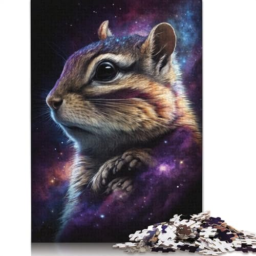 Puzzlespiel mit 1000 Teilen, Galaxie-Tier-Streifenhörnchen-Puzzle für Erwachsene, Kartonpuzzle, lustiges Geschenk (Größe 38 x 26 cm) von LiJianXXR