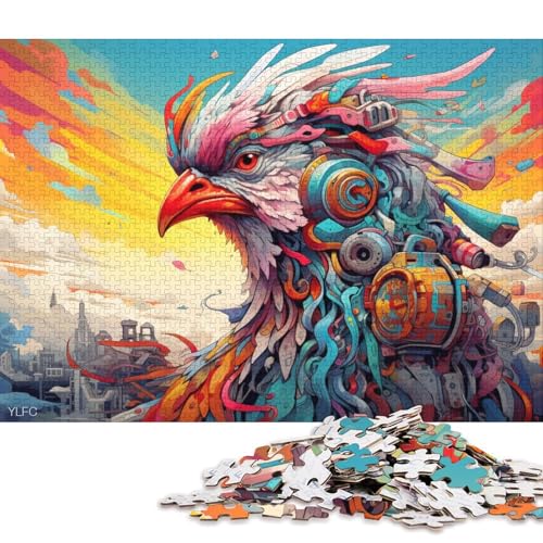 Puzzlespiel mit 1000 Teilen, farbenfrohes Hahn-Roboter-Puzzle für Erwachsene, Holzpuzzle, Lernspiele, Heimdekorationspuzzle 75x50cm/1000 Stück von LiJianXXR