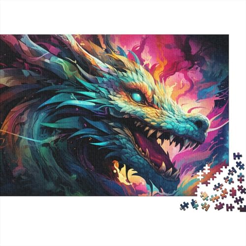 Puzzlespiel mit 1000 Teilen, farbenfrohes psychedelisches Drachen-Kunstpuzzle für Kinder, Holzpuzzle, Weihnachtspuzzle, Geschenke 50 x 75 cm von LiJianXXR