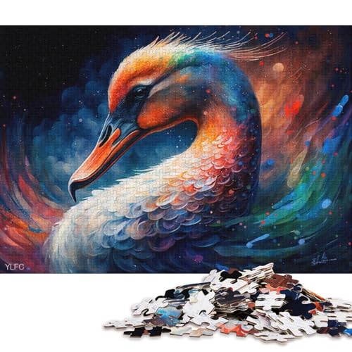 Puzzlespiel mit 1000 Teilen, farbenfrohes weißes Schwanen-Puzzle für Erwachsene, Holzpuzzle, Lernspiel, Herausforderungsspielzeug (Größe 75 * 50 cm) von LiJianXXR