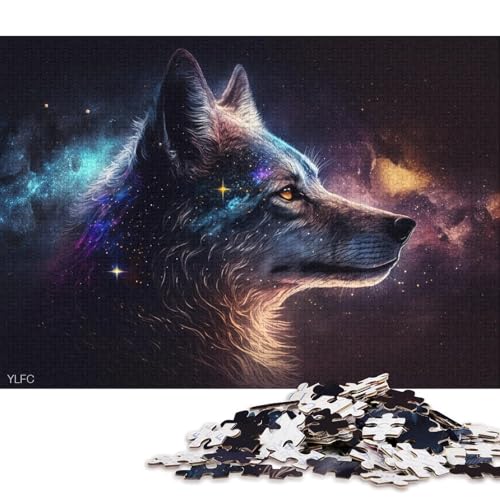 Puzzlespiel mit 1000 Teilen Cosmic Galaxy Wolf, Puzzle für Erwachsene, Holzpuzzle, Lernspiel, Herausforderungsspielzeug (Größe 75 * 50 cm) von LiJianXXR