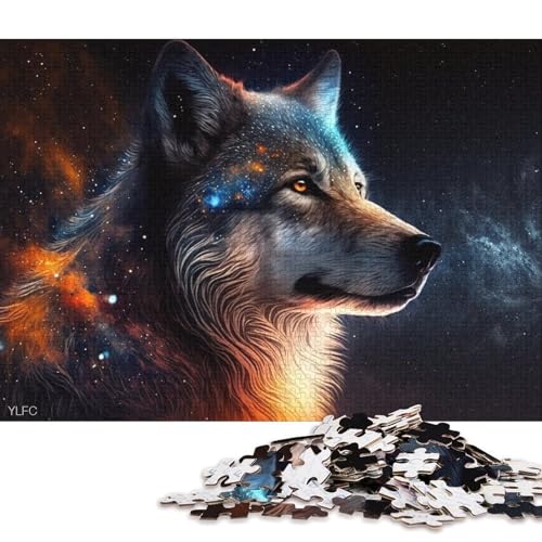 Puzzlespiel mit 1000 Teilen Cosmic Galaxy Wolf, Puzzles für Erwachsene, Puzzle aus Pappe, praktisches Puzzle (Größe 38 * 26 cm) von LiJianXXR