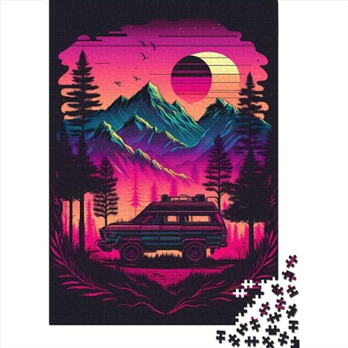 Retro Wave Car s Neon-Puzzle für Erwachsene, Puzzle für Erwachsene, 1000 Teile, 1000-teiliges Puzzle für Erwachsene (Größe 75x50 cm) von LiJianXXR