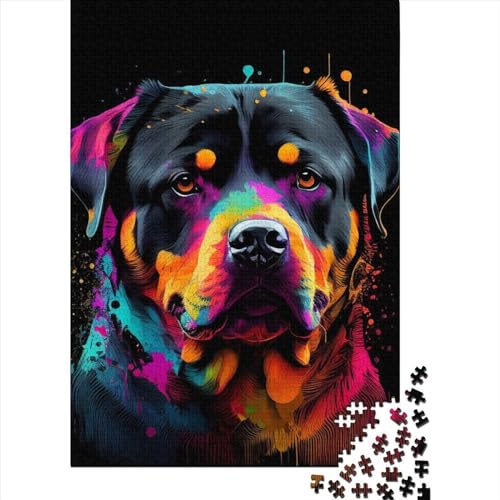 Rottweiler, buntes Puzzle für Erwachsene, 1000 Teile, Holzpuzzle für Erwachsene, Lernspiel, Herausforderungsspielzeug (Größe 75x50 cm) von LiJianXXR