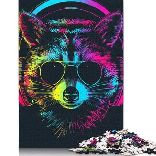 Teenager-Puzzle, Waschbär mit Kopfhörern, Puzzle 1000 Teile für Erwachsene, Papppuzzle, geeignet für Erwachsene und Kinder ab 12 Jahren, tolles Geschenk für Erwachsene, Größe 38 x 26 cm von LiJianXXR