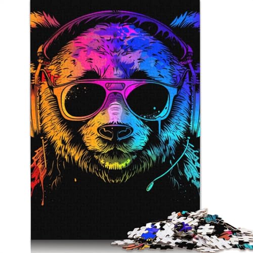 Teenager-Puzzle Panda mit Kopfhörern, Puzzle 1000 Teile für Erwachsene, Holzpuzzle, geeignet für Erwachsene und Kinder ab 12 Jahren, tolles Geschenk für Erwachsene, Größe 75 x 50 cm von LiJianXXR