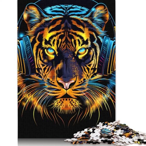 Teenager-Puzzle Tiger mit Kopfhörern, 1000 Teile, Kartonpuzzle, geeignet für Erwachsene und Teenager ab 12 Jahren, tolle Geschenke und Spielzeuge, Größe 38 x 26 cm von LiJianXXR