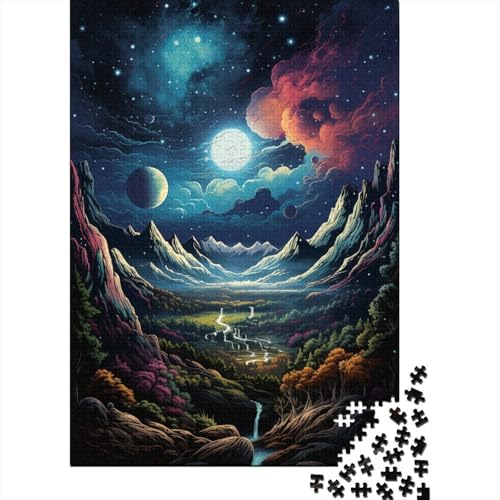 für Erwachsene 1000 Teile Puzzle Geschenke Bunte psychedelische Planetenlandschaft Puzzles Holzpuzzles Pädagogisches Stressabbau-Spielzeugpuzzle 50x75 cm von LiJianXXR