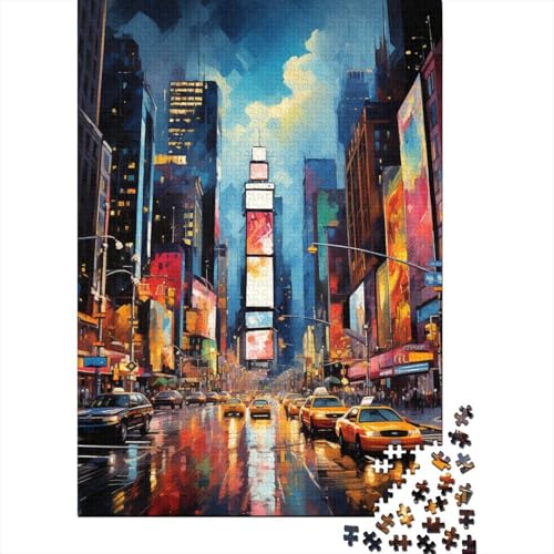 für Erwachsene 1000 Teile Puzzle Geschenke Malerei Neon New York Times Square Puzzles Holzpuzzles Pädagogisches Stressabbau-Spielzeugpuzzle 50x75 cm von LiJianXXR