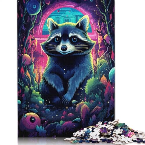 1000 Teile Puzzle für Erwachsene, Puzzles für Erwachsene, buntes Waschbär-Puzzle, Holzpuzzle für Erwachsene, Familienspiele, 75 x 50 cm von LiJianXXS