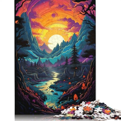 1000-teiliges Kartonpuzzle, farbenfrohes psychedelisches Fantasielandschafts-Puzzle, Kartonpuzzle, Lernspiel, 38 x 26 cm von LiJianXXS