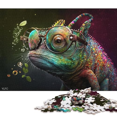 1000-teiliges Puzzle, Chamäleon mit Brille, Puzzles für Kartonpuzzles, Lernspiele, Heimdekorationspuzzle. 38x26cm/1000 Stück von LiJianXXS