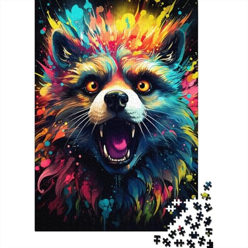 1000-teiliges Puzzle, Farbmalerei, Waschbär-Puzzle für Erwachsene, anspruchsvolles Holzpuzzle 29,53x19,69 Zoll von LiJianXXS