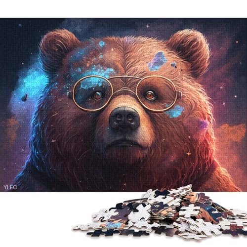 1000-teiliges Puzzle, Galaxie-Braunbär mit Brille, Puzzle für Kinder, Kartonpuzzle, Puzzle für Erwachsene, Lernspiel, Herausforderungsspielzeug 38x26cm/1000 Teile von LiJianXXS