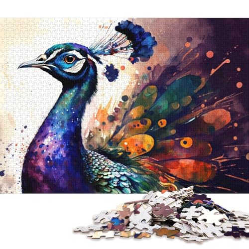 1000-teiliges Puzzle, buntes Pfauen-Puzzle für Kinder, Kartonpuzzle, Puzzle für Erwachsene, Lernspiel, Herausforderungsspielzeug 38x26cm/1000 Teile von LiJianXXS