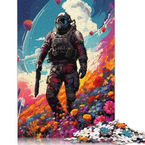 1000-teiliges Puzzle, farbenfrohe Zeichnung eines Astronauten, Puzzle für Erwachsene, Holzpuzzle, anspruchsvolles Spiel, 75 x 50 cm von LiJianXXS