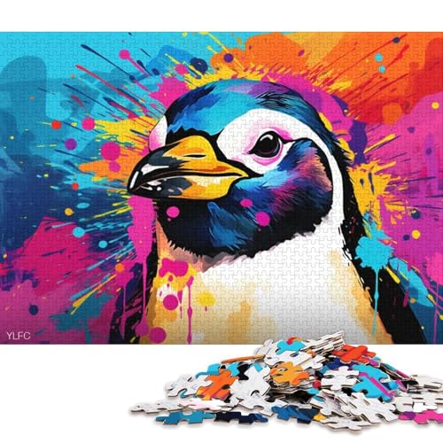 1000-teiliges Puzzle, farbenfrohes Kunst-Pinguin-Puzzle für Erwachsene, Holzpuzzle, Lernspielzeug, Familienspiele (Größe 75 * 50 cm) von LiJianXXS