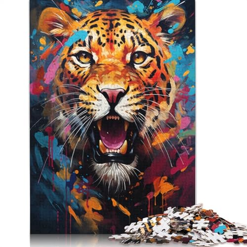 1000-teiliges Puzzle, psychedelisches, buntes Leoparden-Puzzle für Erwachsene, Holzpuzzle, tolle Geschenke für Weihnachten, 75 x 50 cm von LiJianXXS