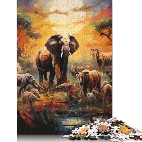 1000-teiliges Puzzle Afrikanische Tiere Puzzle für Erwachsene Holzpuzzle Lernpuzzle Familienspiel Größe: 75 x 50 cm von LiJianXXS