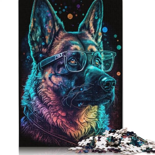 1000-teiliges Puzzle Deutscher Schäferhund mit Brille, Puzzle für Erwachsene, Kartonpuzzle, Lernspiel (Größe 38 x 26 cm) von LiJianXXS