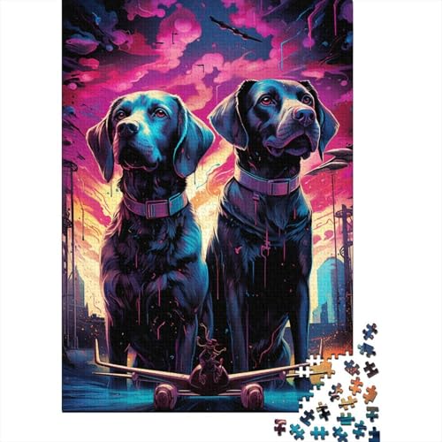 1000-teiliges Puzzle Hund Steht nachts neben Flugzeug, Puzzle für Erwachsene, Holzpuzzle, Geschenke für Erwachsene 29,53x19,69 Zoll von LiJianXXS