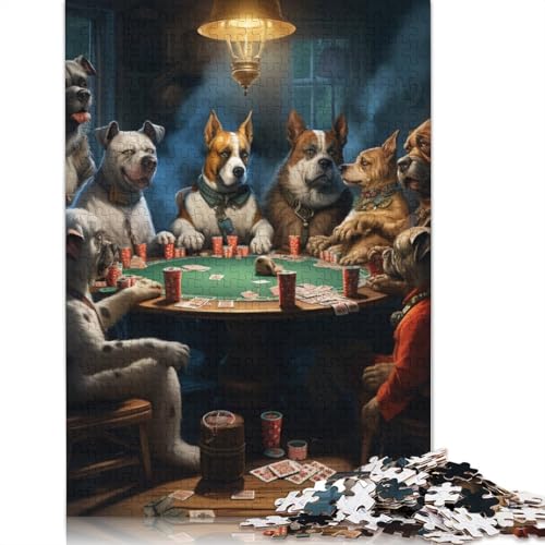 1000-teiliges Puzzle Hunde Spielen Poker, Puzzle für Erwachsene, Holzpuzzle, anspruchsvolles Spiel, Größe: 75 x 50 cm von LiJianXXS