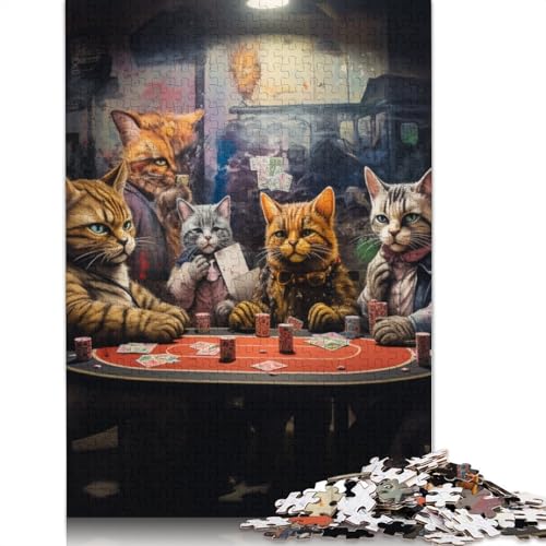 1000-teiliges Puzzle Katzen Spielen Poker, Puzzle für Erwachsene, Kartonpuzzle, Lernspiel, Herausforderungsspielzeug, Größe: 38 x 26 cm von LiJianXXS