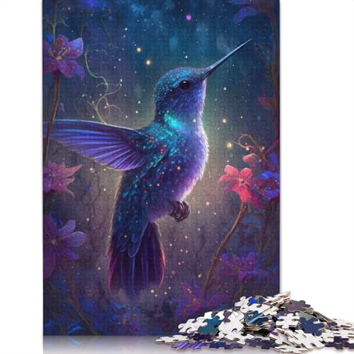 1000-teiliges Puzzle Kolibri-Blumen-Galaxie Puzzle für Erwachsene, Holzpuzzle, Lernspiel, Herausforderungsspielzeug, Größe: 75 x 50 cm von LiJianXXS