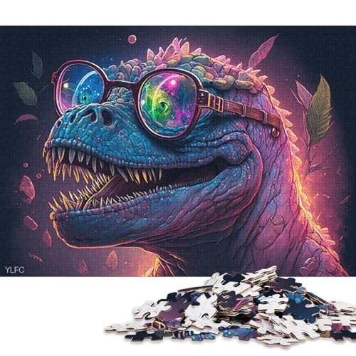 1000-teiliges Puzzle Kosmische Dinosaurier tragen eine Brille, Puzzle aus Holz, Lernspielzeug, Familienspiele (Größe 75 * 50 cm) von LiJianXXS