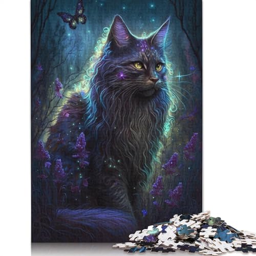 1000-teiliges Puzzle Maine Coon Cat Flower Galaxy Puzzle für Erwachsene aus Holz, Puzzle – anspruchsvolles Spiel, Größe: 75 x 50 cm von LiJianXXS