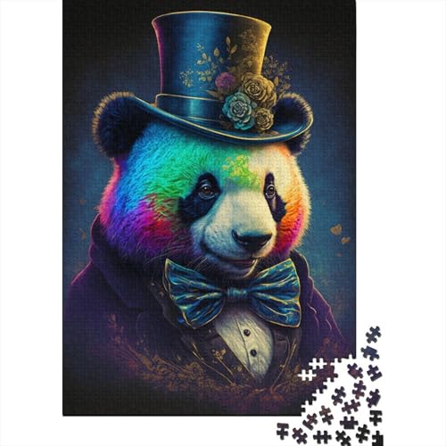 1000-teiliges Puzzle Panda mit Hut, Puzzle für Erwachsene, Holzspiele, Puzzle-Herausforderungsspielzeug, Größe: 75 x 50 cm von LiJianXXS