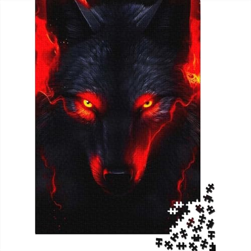 1000-teiliges Puzzle Red Blood Wolf für Erwachsene, Holzpuzzle, Lernspiele, Heimdekoration, Puzzlegröße: 75 x 50 cm von LiJianXXS