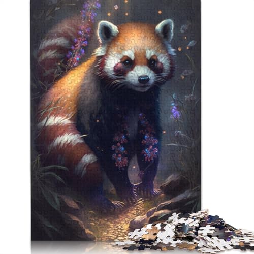 1000-teiliges Puzzle Roter Panda, Blumen-Galaxie – Puzzle für Erwachsene aus Holz – anspruchsvolles Spiel, Größe: 75 x 50 cm von LiJianXXS