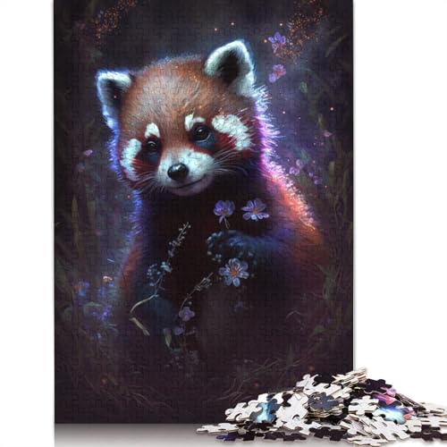 1000-teiliges Puzzle Roter Panda, Blumengalaxie, Puzzle für Erwachsene, Holzpuzzle, Lernspiel, Herausforderungsspielzeug, Größe: 75 x 50 cm von LiJianXXS