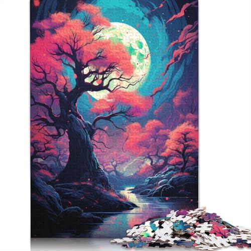 1000-teiliges Puzzle Sakura-Baum unter Vollmond, Puzzle für Erwachsene und Kinder, Kartonpuzzle, Weihnachtspuzzle, Geschenke, 38 x 26 cm von LiJianXXS