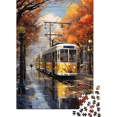 1000-teiliges Puzzle Straßenbahnzug Herbstpuzzle für Erwachsene Holzpuzzle Lernspiele Heimdekorationspuzzle. Größe: 75 x 50 cm von LiJianXXS