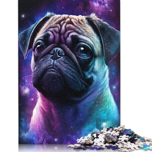 1000-teiliges Puzzle Weltraum-Mops – Puzzle für Erwachsene aus Holz, anspruchsvolles Spiel (Größe 75 x 50 cm) von LiJianXXS