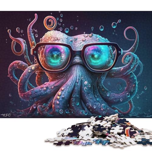 1000-teiliges Puzzle für Erwachsene, Bunter Oktopus mit Brille. Puzzle für Erwachsene, anspruchsvolles Holzpuzzle 75x50cm/1000 Teile von LiJianXXS