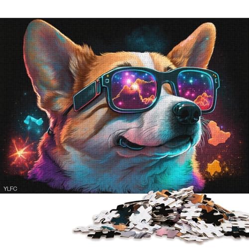 1000-teiliges Puzzle für Erwachsene, Corgi mit Brille, Puzzles aus Holz, pädagogisches Stressabbau-Spielzeug-Puzzle 75x50cm/1000 Teile von LiJianXXS