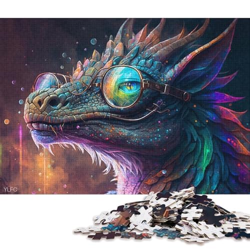 1000-teiliges Puzzle für Erwachsene, Drache mit Brille, Puzzle für Erwachsene, Puzzle aus Holz, tolles Geschenk für Erwachsene 75x50cm/1000 Teile von LiJianXXS