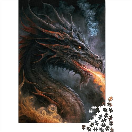 1000-teiliges Puzzle für Erwachsene, Feuerspeiender Drache, Holzpuzzle, herausforderndes Spielzeug-Puzzle für Erwachsene und Kinder, Größe: 75 x 50 cm von LiJianXXS