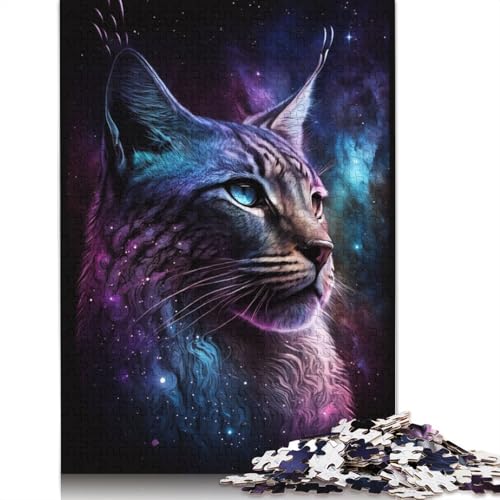 1000-teiliges Puzzle für Erwachsene, Luchs-Tier-Galaxie-Puzzle, Geschenk, Holzpuzzle, tolles Geschenk für Erwachsene (Größe 75 x 50 cm) von LiJianXXS