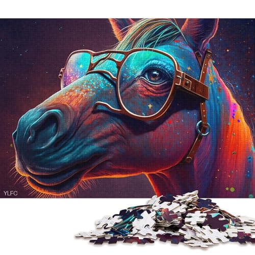 1000-teiliges Puzzle für Erwachsene, Pferd mit Brille, Puzzle aus Karton, pädagogisches Stressabbau-Spielzeug-Puzzle 38x26cm/1000 Teile von LiJianXXS