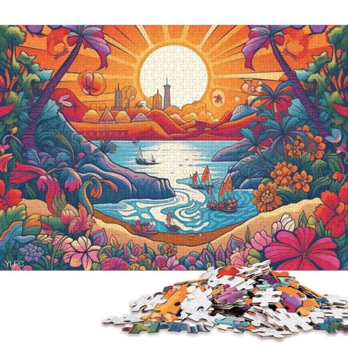 1000-teiliges Puzzle für Erwachsene, Psychedelische Blumen, Sonnenpuzzle für Erwachsene, Holzpuzzle, anspruchsvolles Spiel (Größe 75 * 50 cm) von LiJianXXS